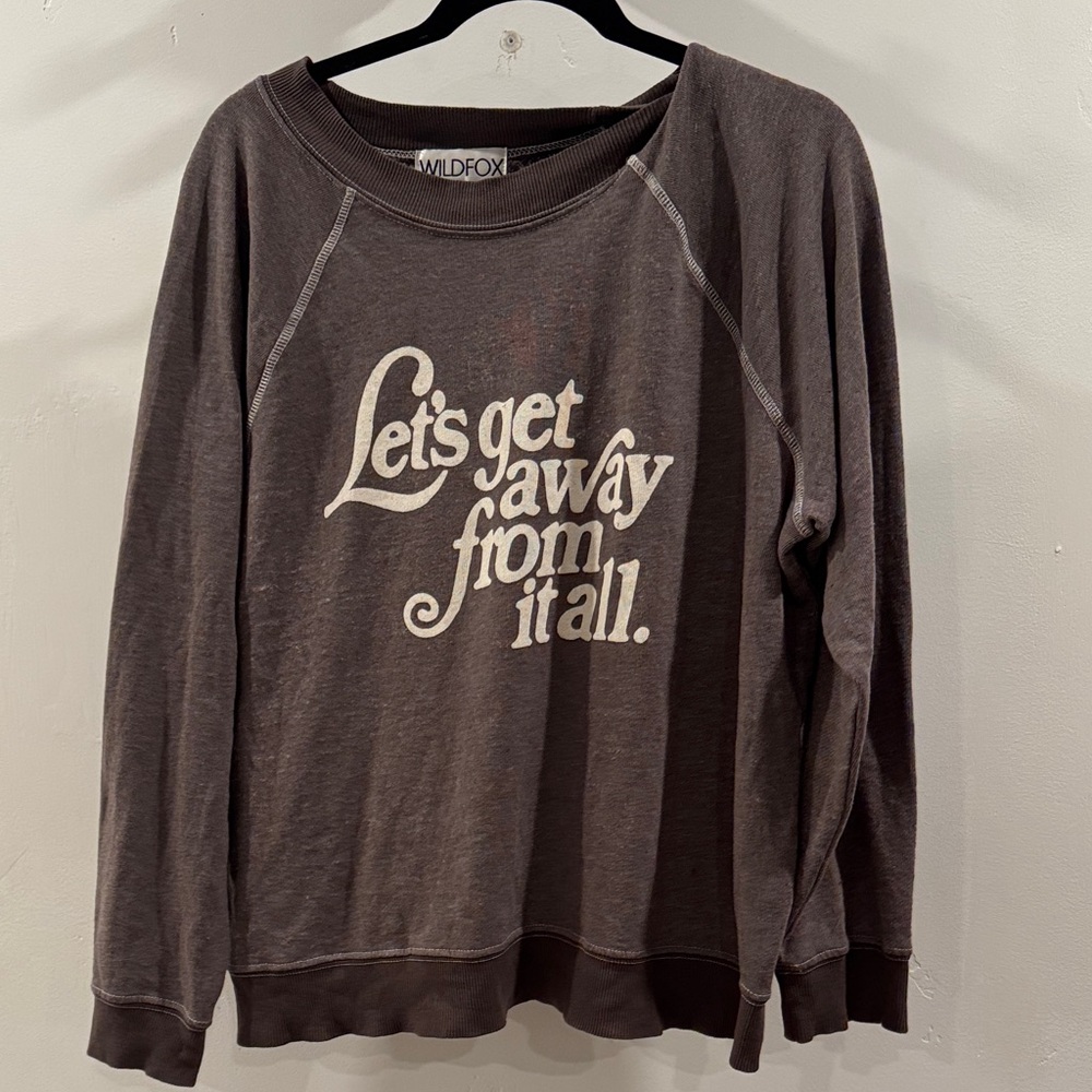 Wildfox Lets Get away From it All Brown Crew Neck Sweater